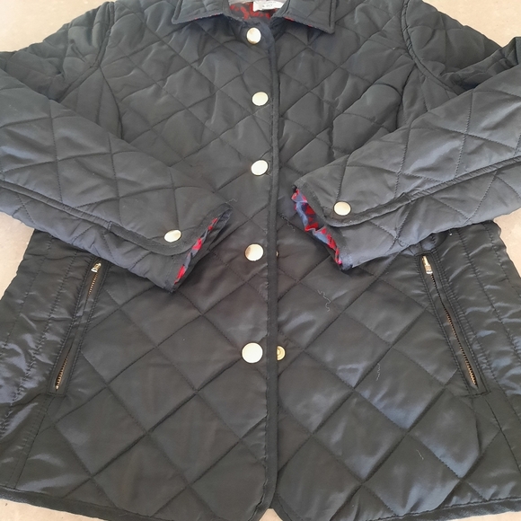 Crown & Ivy Lightweight Quilted Puffer Jacket Black Sz Small Flip Cuff Gold Snap - Picture 10 of 14